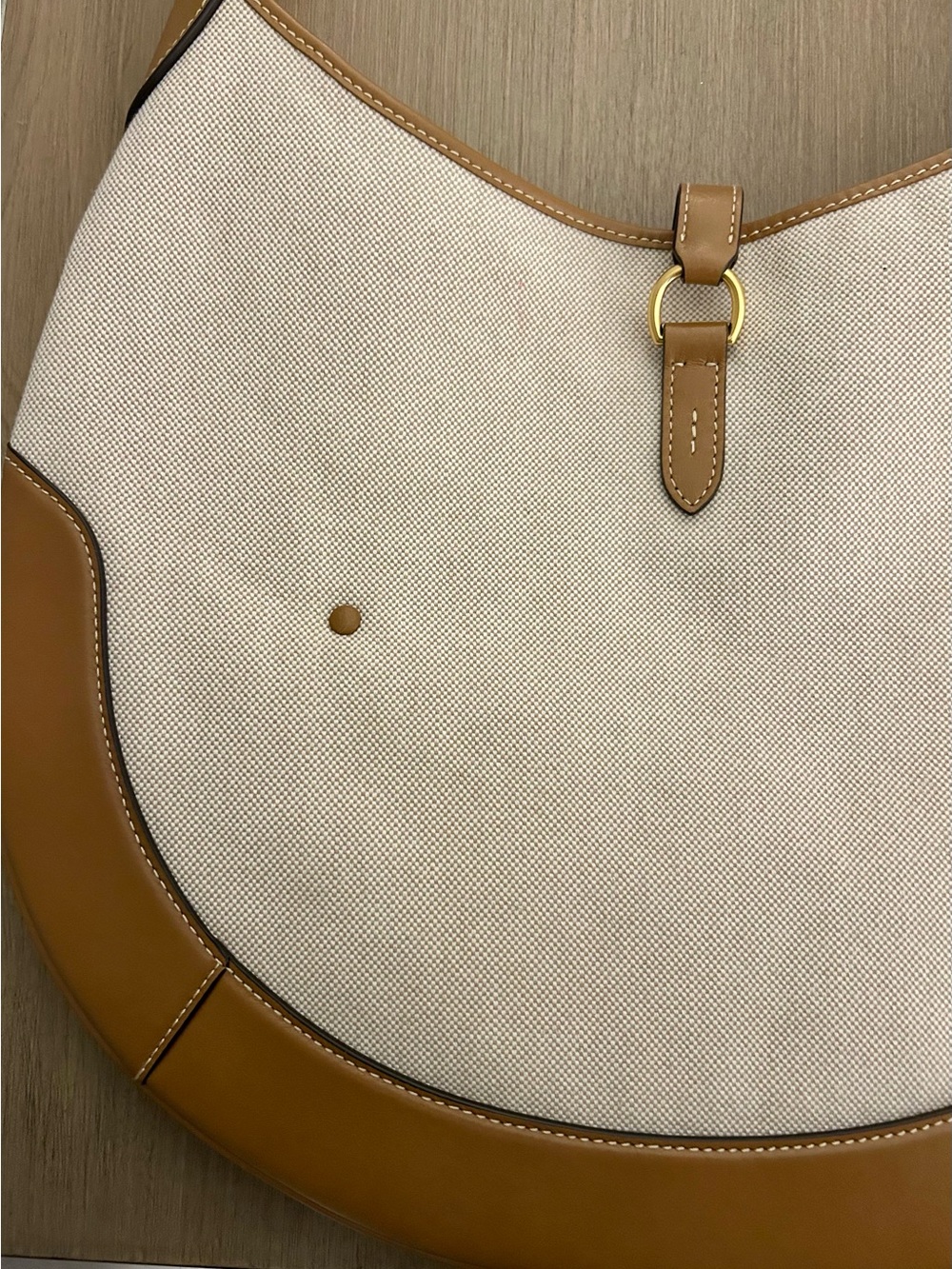 Ralph Lauren Polo ID Beige Canvas Shoulder Bag with Tan Leather Trim, like new! - Picture 4 of 8